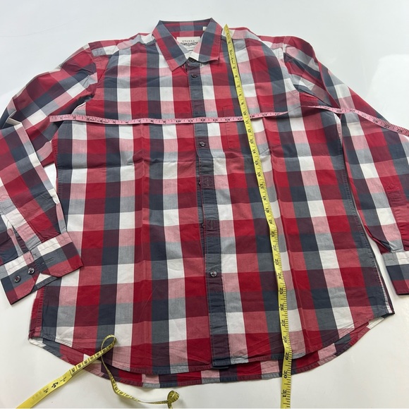 stanza men’s check red gray button down shirt 16 1/2 L20-8 - Picture 4 of 5